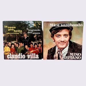Vintage Italian 45 RPM Vinyl Records Lot Claudio Villa & Mino Reitano Singles